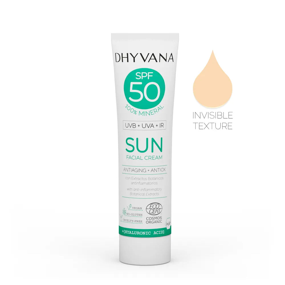 Dhyvana SUN sävytön aurinkovoide kasvoille spf50