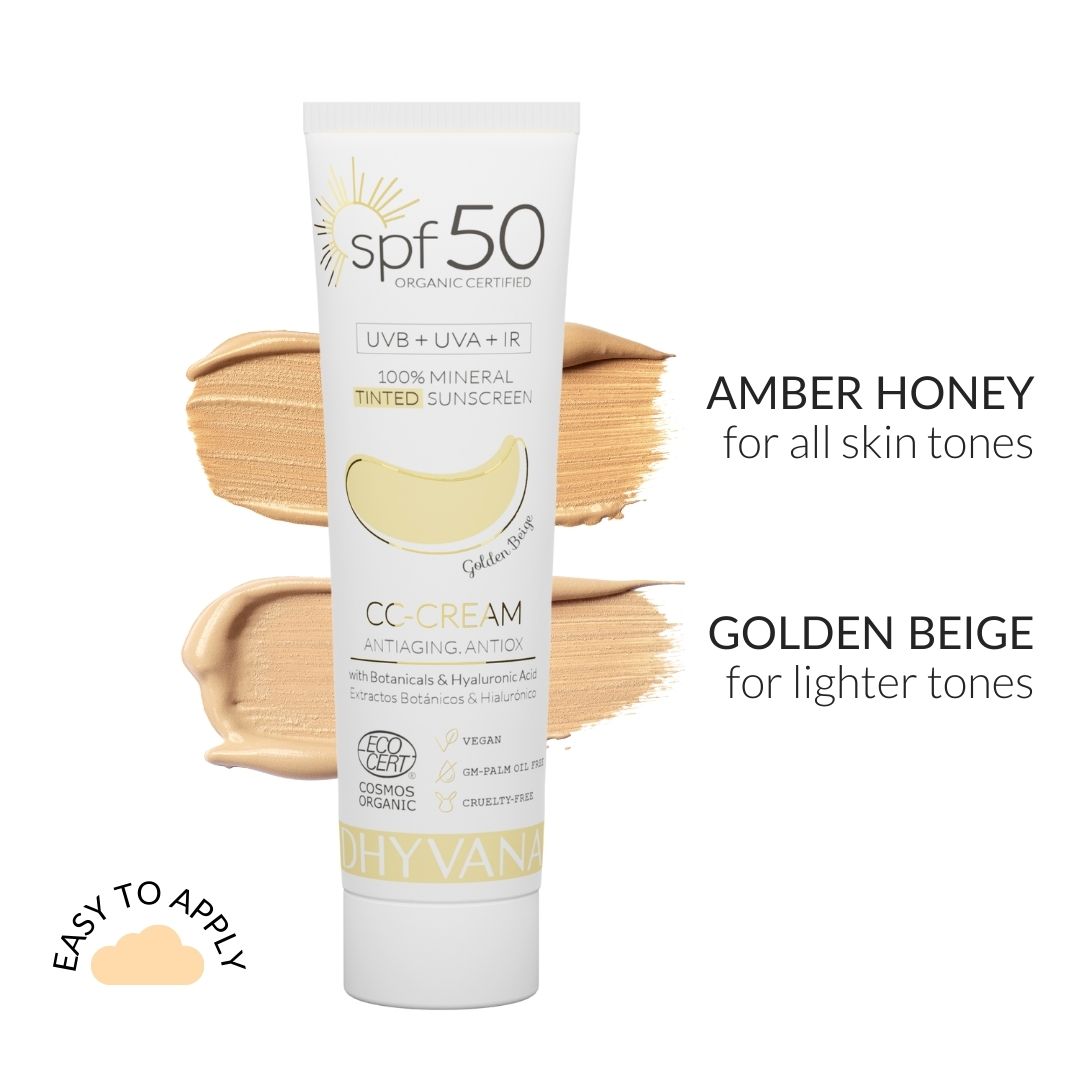 Dhyvana sävytetty aurinkovoide kasvoille spf50, Golden Beige