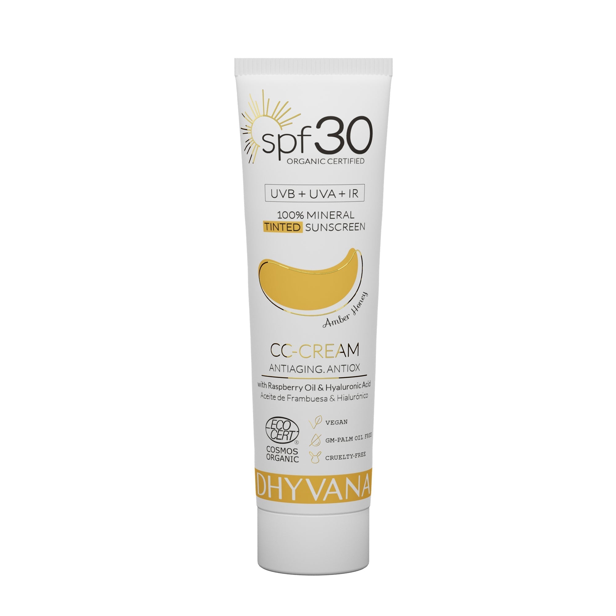 Dhyvana sävytetty aurinkovoide kasvoille spf30, Amber Honey