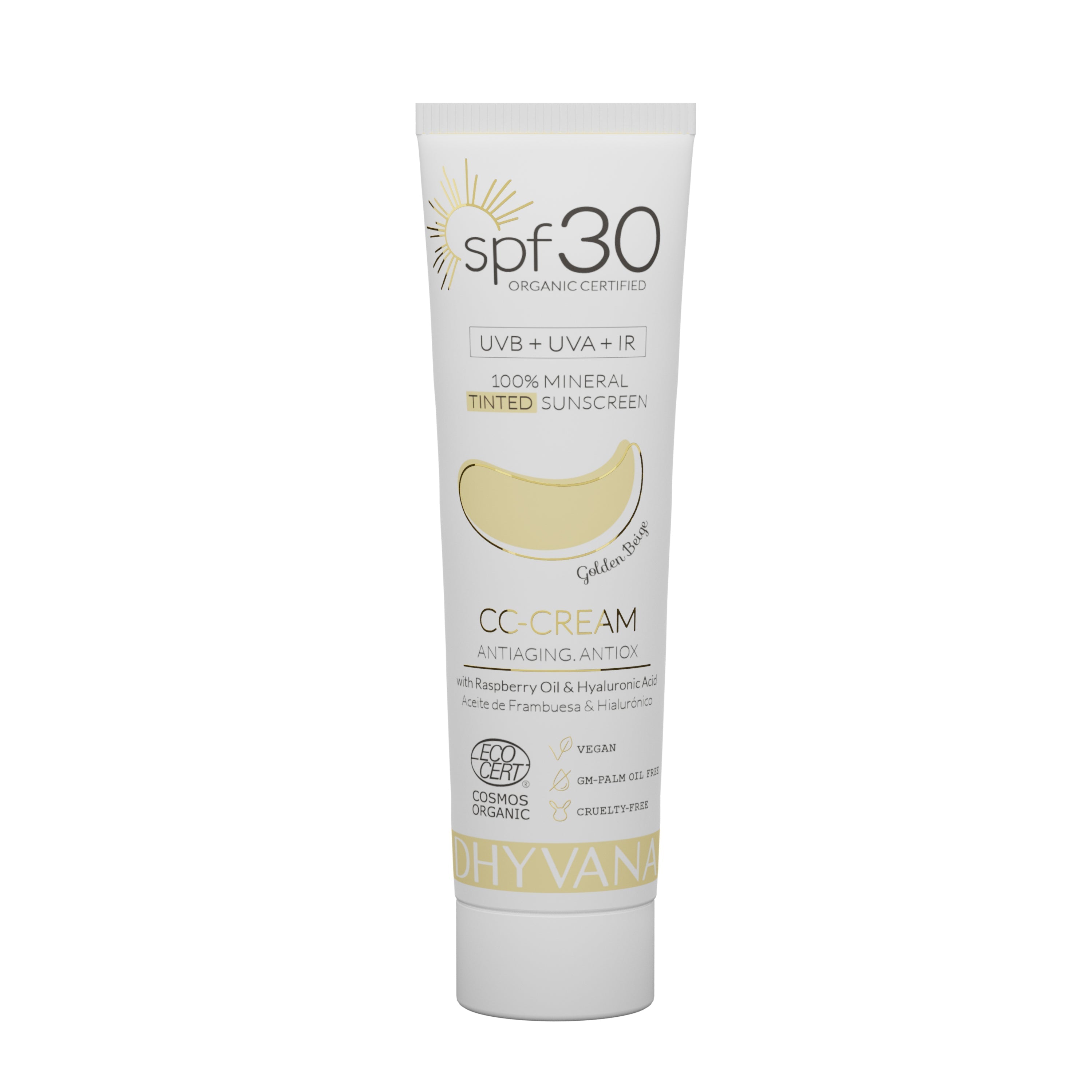 Dhyvana sävytetty aurinkovoide kasvoille spf30, Golden Beige